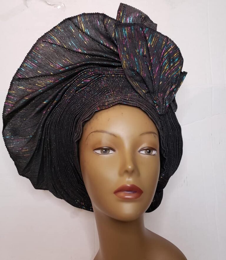 Aso Oke Auto Gele Black (Hat) - PrimeOja